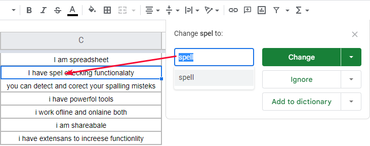 how to use Spell Check in Google Sheets 4
