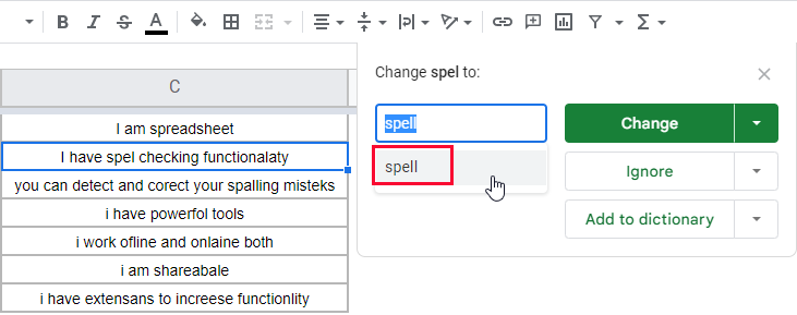 how to use Spell Check in Google Sheets 5