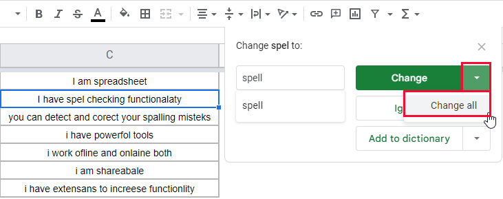how to use Spell Check in Google Sheets 7