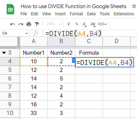 how to use the DIVIDE Function in Google Sheets 10