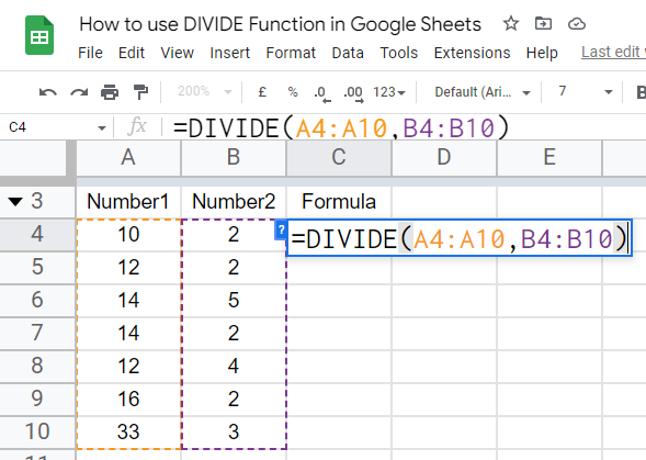 how to use the DIVIDE Function in Google Sheets 12