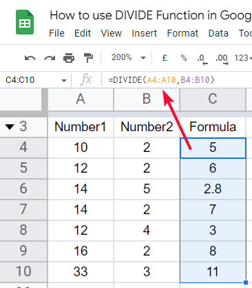 how to use the DIVIDE Function in Google Sheets 13