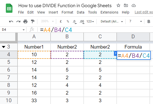 how to use the DIVIDE Function in Google Sheets 14