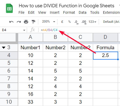 how to use the DIVIDE Function in Google Sheets 15