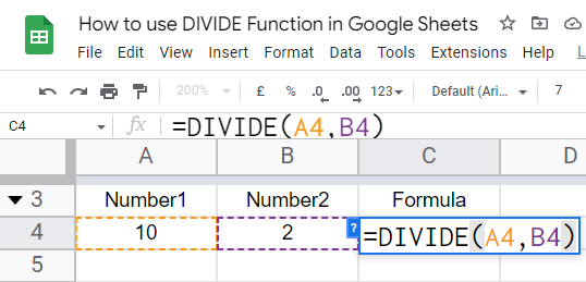 how to use the DIVIDE Function in Google Sheets 3