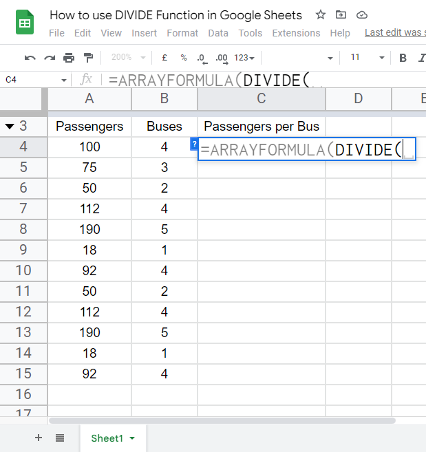 how to use the DIVIDE Function in Google Sheets 20