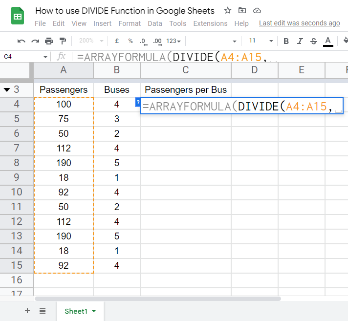 how to use the DIVIDE Function in Google Sheets 21