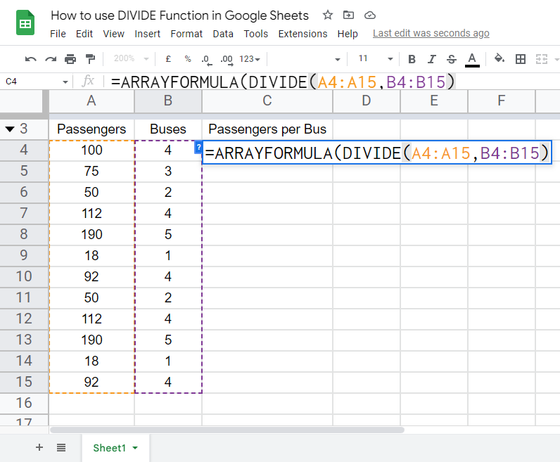 how to use the DIVIDE Function in Google Sheets 22