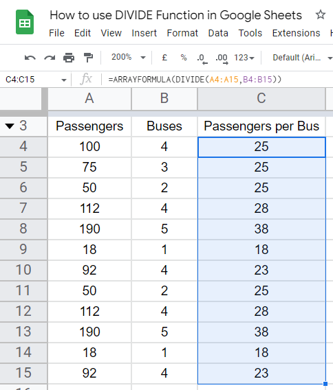 how to use the DIVIDE Function in Google Sheets 23
