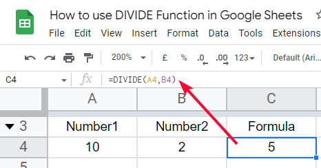 how to use the DIVIDE Function in Google Sheets 4