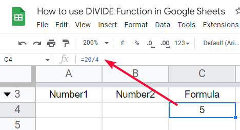 how to use the DIVIDE Function in Google Sheets 6