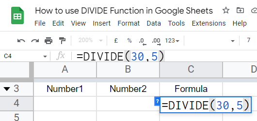 how to use the DIVIDE Function in Google Sheets 7