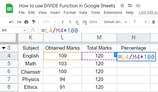 how to use the DIVIDE Function in Google Sheets 31