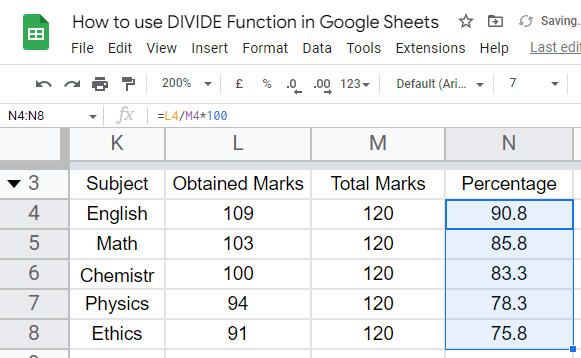 how to use the DIVIDE Function in Google Sheets 32