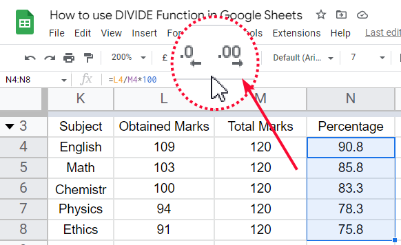 how to use the DIVIDE Function in Google Sheets 33