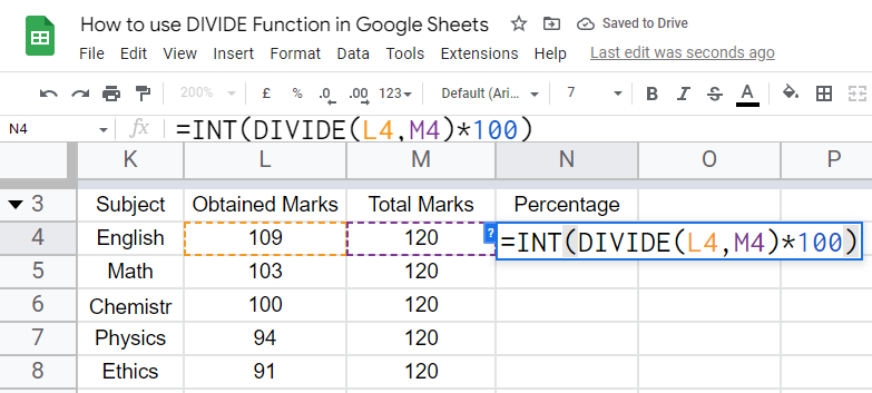 how to use the DIVIDE Function in Google Sheets 35