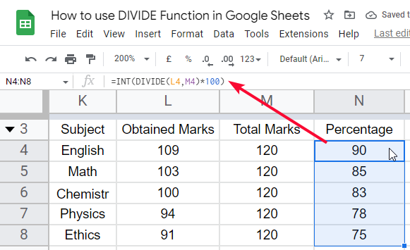 how to use the DIVIDE Function in Google Sheets 36