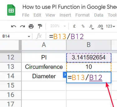how to use the PI Function in Google Sheets 7