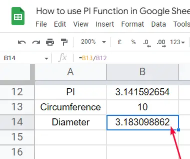 how to use the PI Function in Google Sheets 8