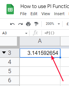 how to use the PI Function in Google Sheets 2