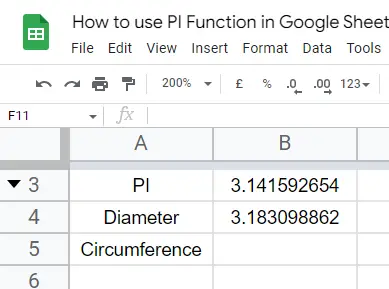 how to use the PI Function in Google Sheets 9