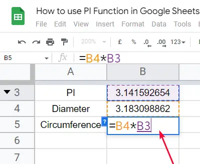 how to use the PI Function in Google Sheets 10
