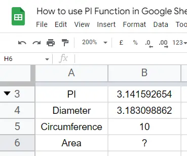 how to use the PI Function in Google Sheets 12