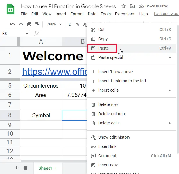how to use the PI Function in Google Sheets 18