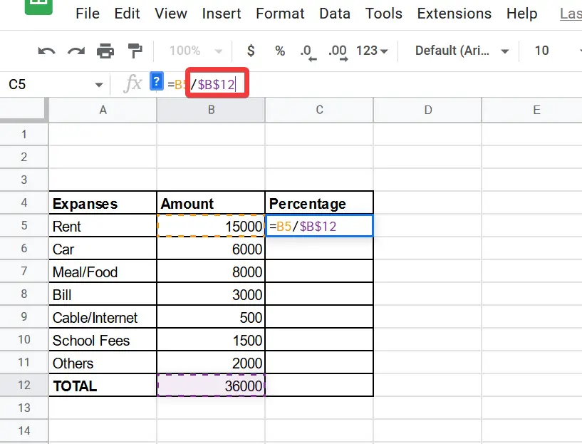 How to Calculate Percentage in Google Sheets 3