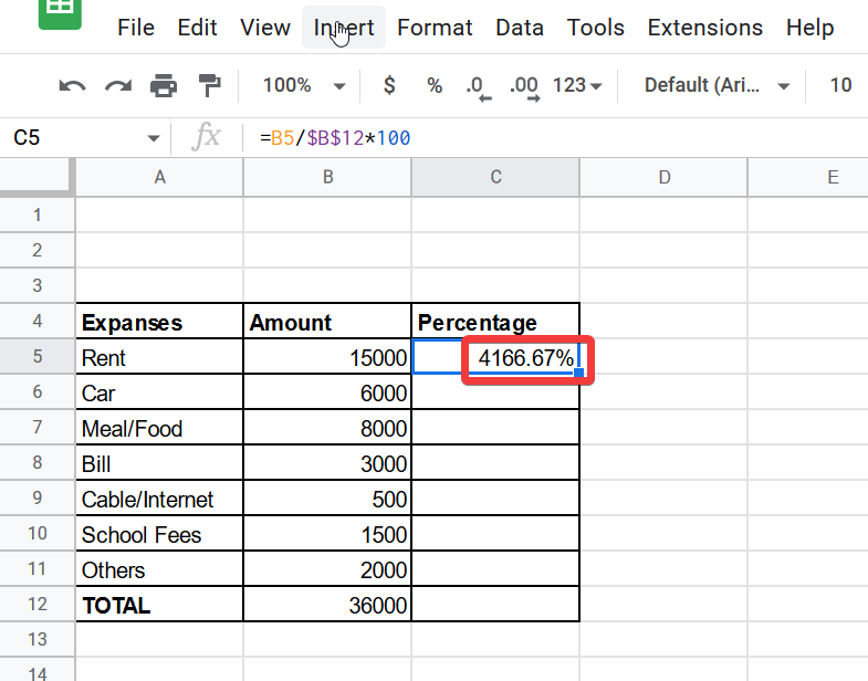 How to Calculate Percentage in Google Sheets 5