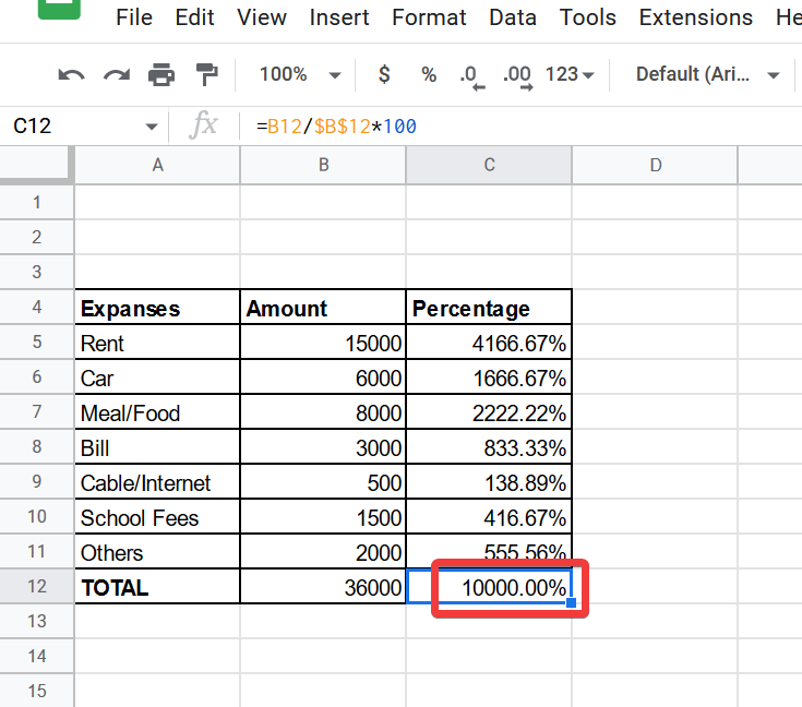 How to Calculate Percentage in Google Sheets 6