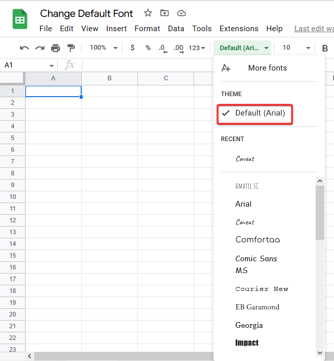 How to Change the Default Font in Google Sheets 2