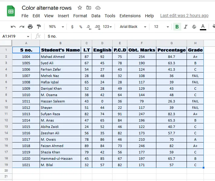 How to Color Alternate Rows in Google Sheets 1
