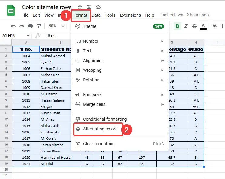How to Color Alternate Rows in Google Sheets 2