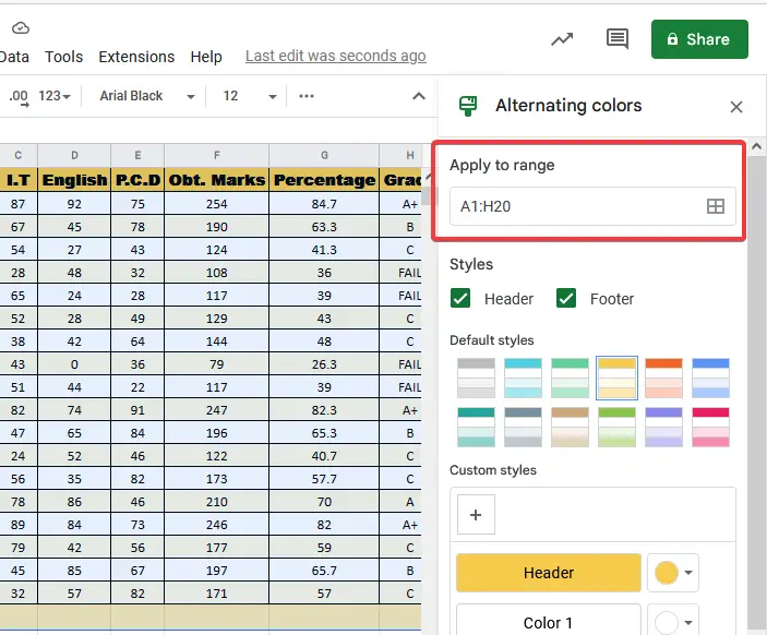 How to Color Alternate Rows in Google Sheets 6