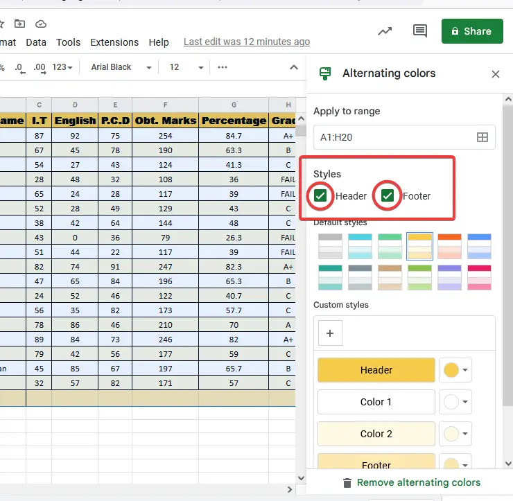 How to Color Alternate Rows in Google Sheets 7