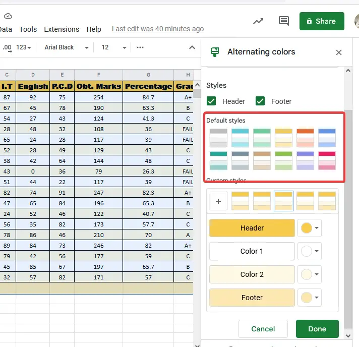 How to Color Alternate Rows in Google Sheets 8