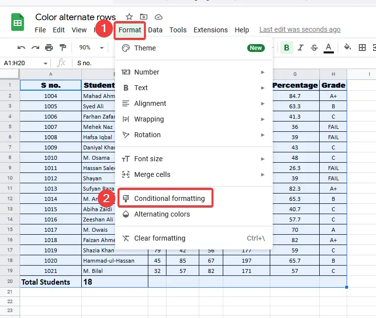How to Color Alternate Rows in Google Sheets 11