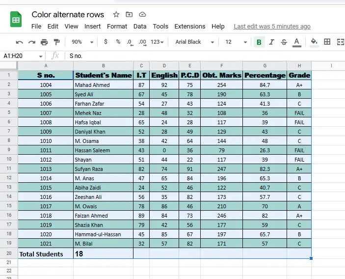 How to Color Alternate Rows in Google Sheets 18
