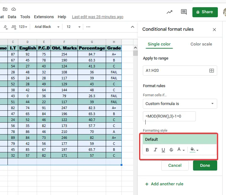 How to Color Alternate Rows in Google Sheets 20