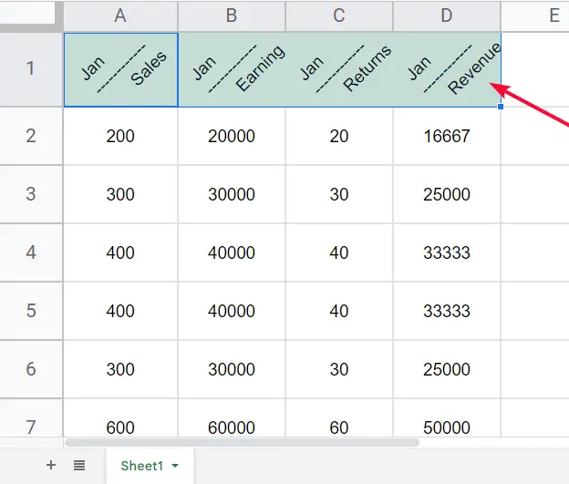 How to Insert a Diagonal Line in a cell in Google Sheets 8
