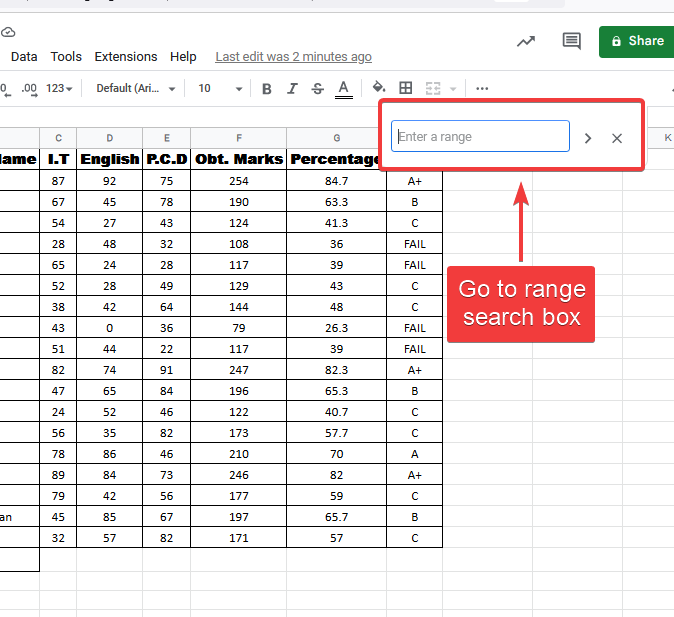 How to Navigate to a Specific Cell or Range in Google Sheets 4
