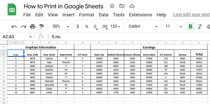 How to Print Data in Google Sheets 1