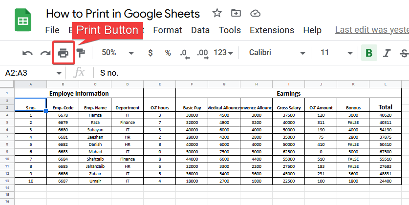 How to Print Data in Google Sheets 2