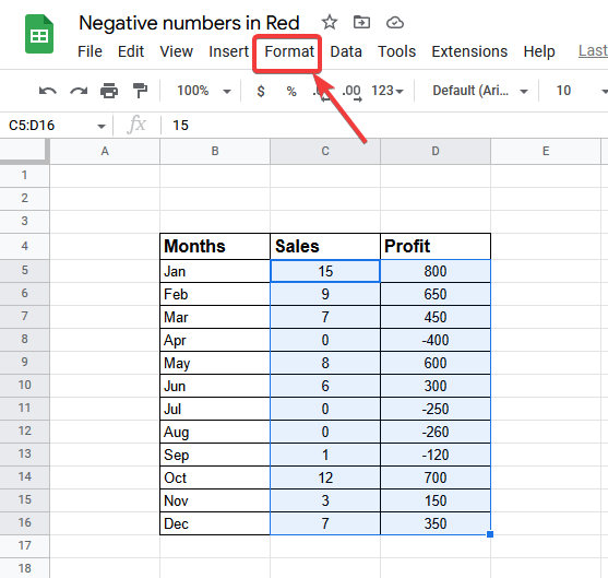 How to Show Negative Numbers in Red in Google Sheets 3