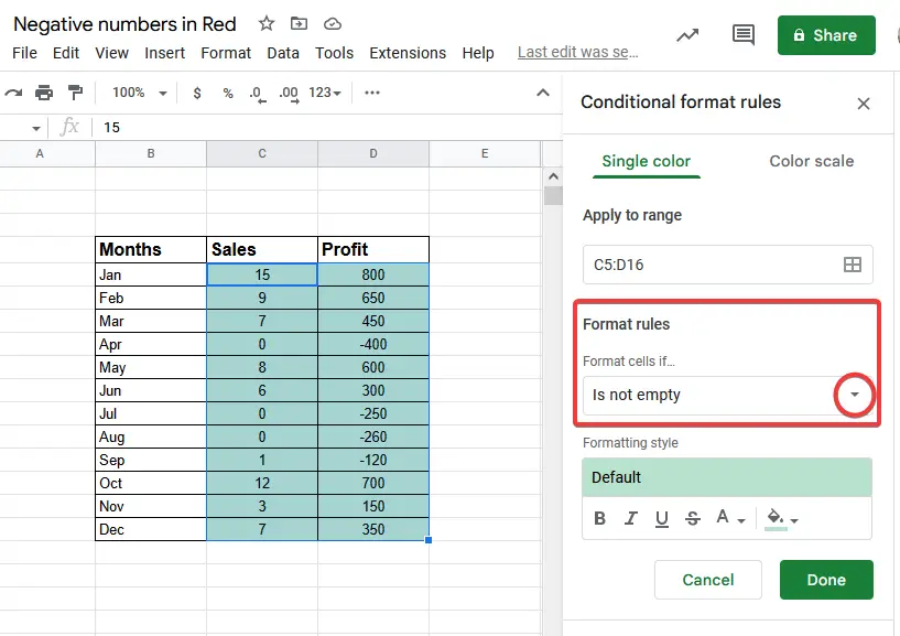 How to Show Negative Numbers in Red in Google Sheets 6