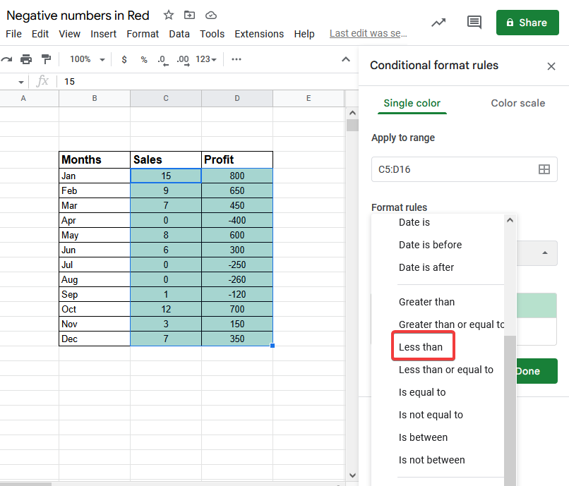 How to Show Negative Numbers in Red in Google Sheets 7