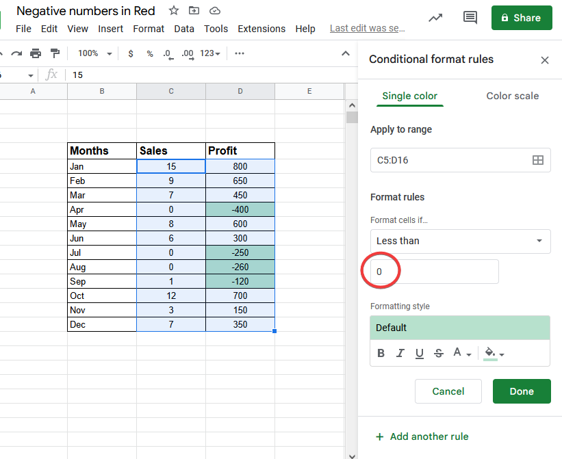 How to Show Negative Numbers in Red in Google Sheets 8