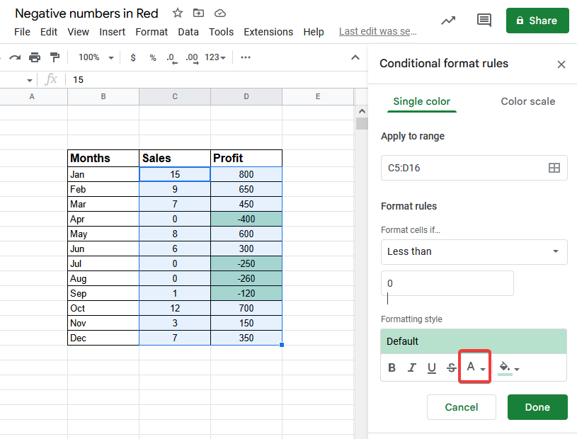 How to Show Negative Numbers in Red in Google Sheets 9
