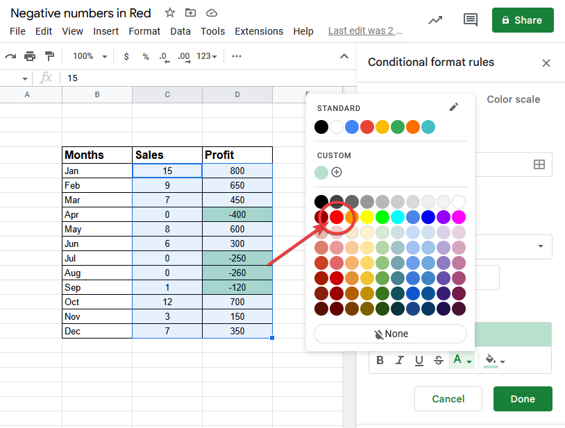 How to Show Negative Numbers in Red in Google Sheets 10
